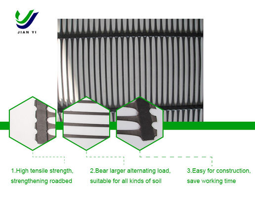 Rangkaian Geogrid Plastik Uniaxial yang tahan kimia Meningkatkan Stabilitas Subgrade 1m-2.5m