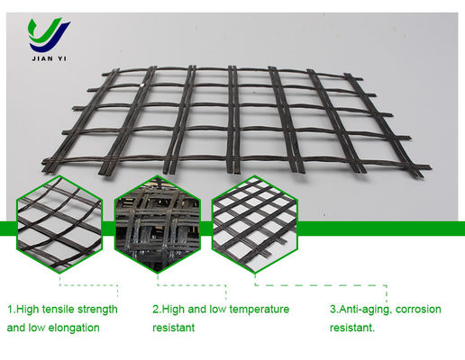 Resistensi Penuaan Geogrids Serat Kaca 12 ~ 50mm × mm Untuk landasan pacu Bandara