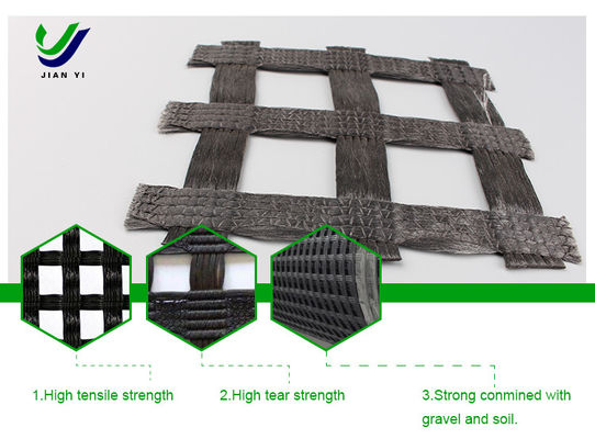 High Strength Warp Knitted Polyester Geogrid Untuk Jalan dan Kereta Api yang Diperkuat