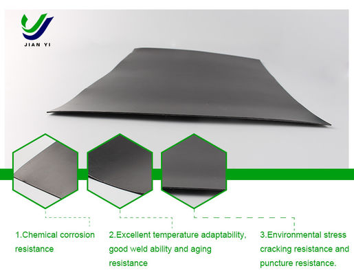Geomembrane halus HDPE tahan kimia dengan kandungan karbon hitam 2,0-3,0%