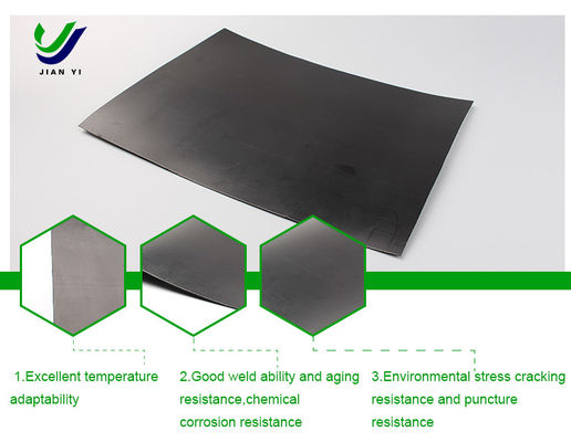 Geomembrane HDPE dengan ketahanan kimia yang sangat baik untuk pemasangan pengelasan wedge panas dalam proyek kolam pengatur kilau