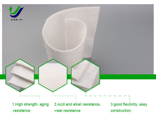Kain Geotekstil Serat Panjang Non-woven Injeksi Filamen Poliester 100% untuk Proyek Tugas Berat dalam Warna Putih dan Hijau