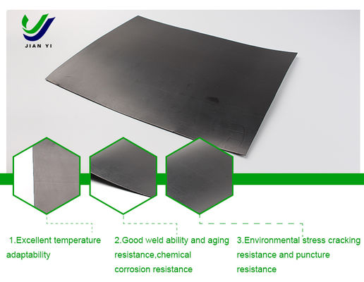 Geomembrane halus HDPE berwarna hitam dan hijau yang cocok untuk berbagai proyek waterproof