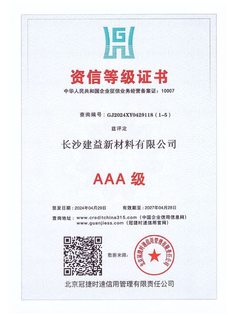 Cina Changsha Jian-Yi New Material Co., Ltd. Sertifikasi
