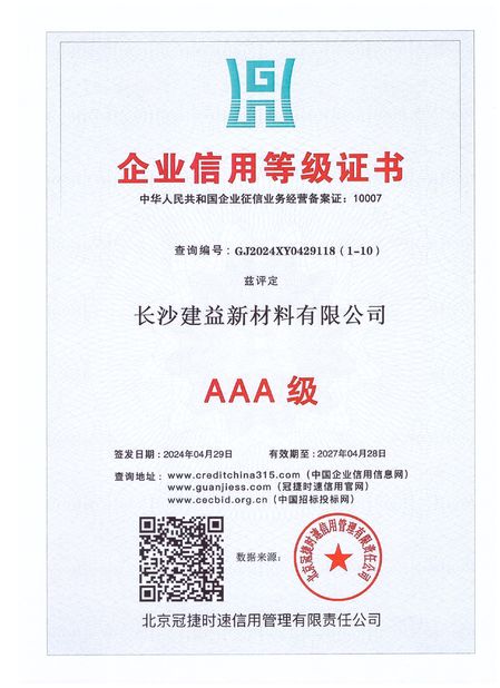 Cina Changsha Jian-Yi New Material Co., Ltd. Sertifikasi