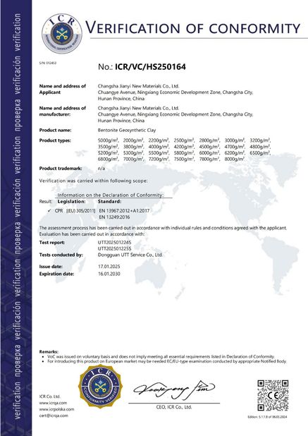 Cina Changsha Jian-Yi New Material Co., Ltd. Sertifikasi